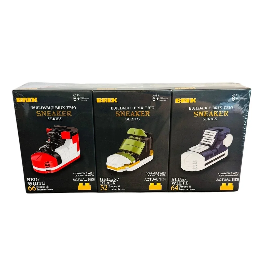 Brix Buildable Sneaker Series Trio Set 3 Pack Red Green Blue Building Blocks NEW